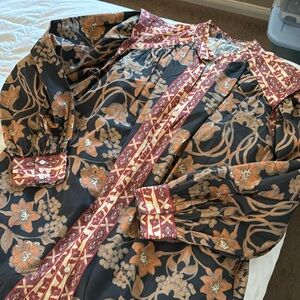 Free People Oversized Long Sleeve Button Up Floral Tunic Shirt OB1675413 Size S